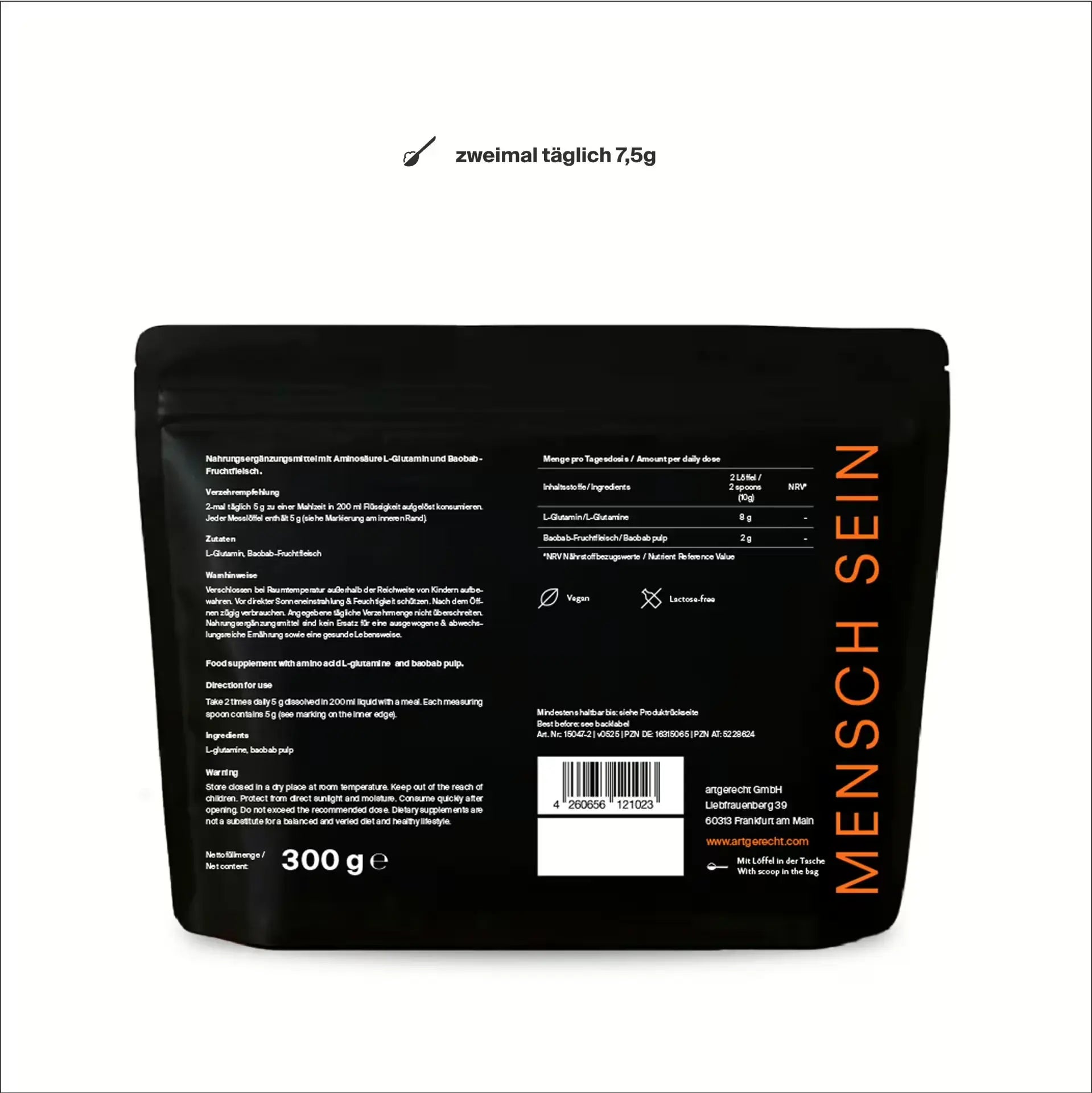 artgerecht L-Glutamin + Baobab Pulver Detailansicht 4 - artgerecht von allseven.